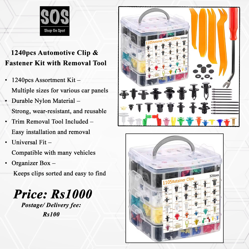 1240pcs Automotive Clip & Fastener Kit with Removal Tool