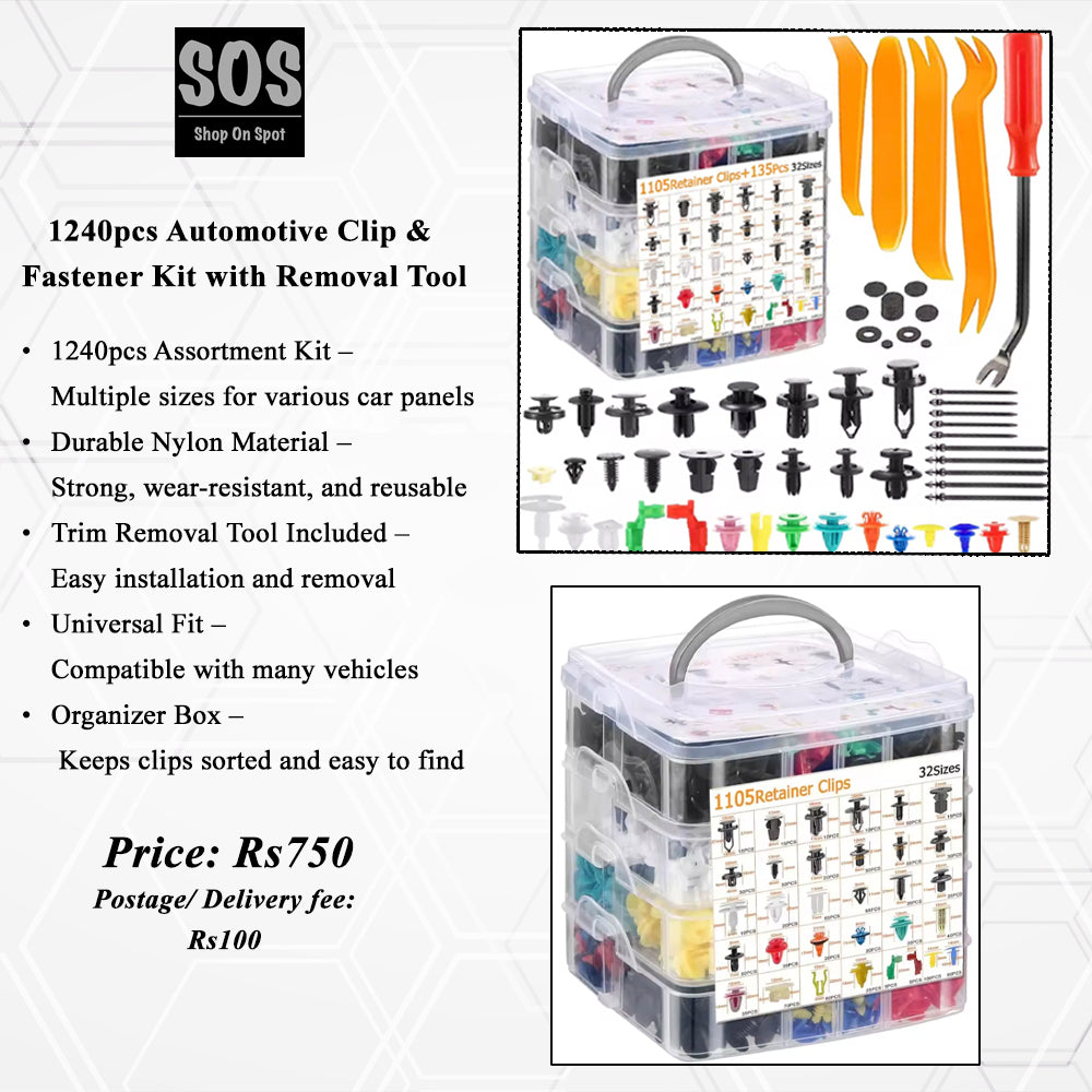 1240pcs Automotive Clip & Fastener Kit with Removal Tool