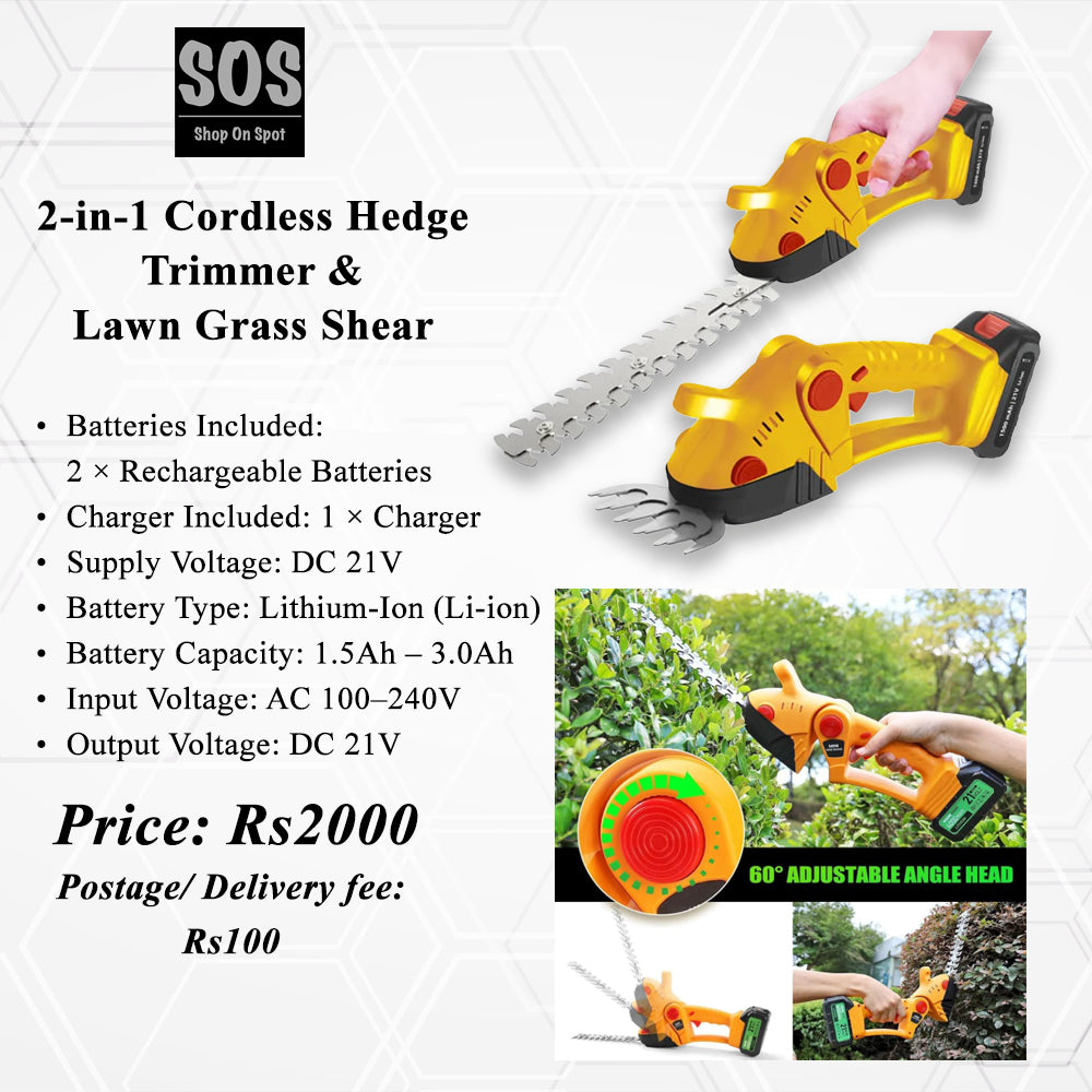 2-in-1 Cordless Electric Hedge Trimmer & Grass Shear