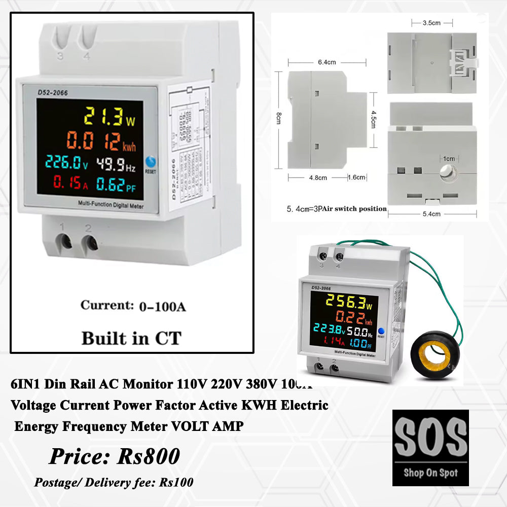 6 in 1 Din Rail AC Monitor