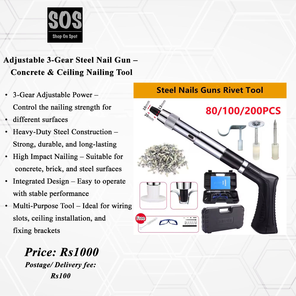 Adjustable 3-Gear Steel Nail Gun – Concrete & Ceiling Nailing Tool