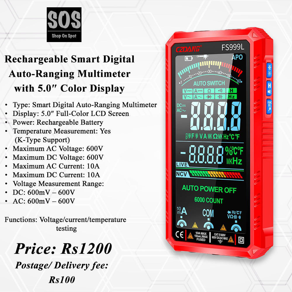 Rechargeable Smart Digital Auto- Ranging Multimeter with 5.0" Color Display