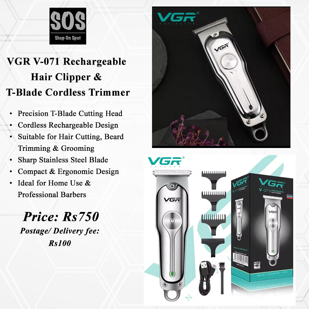 VGR V-071 Rechargeable Hair Clipper & T-Blade Cordless Trimmer