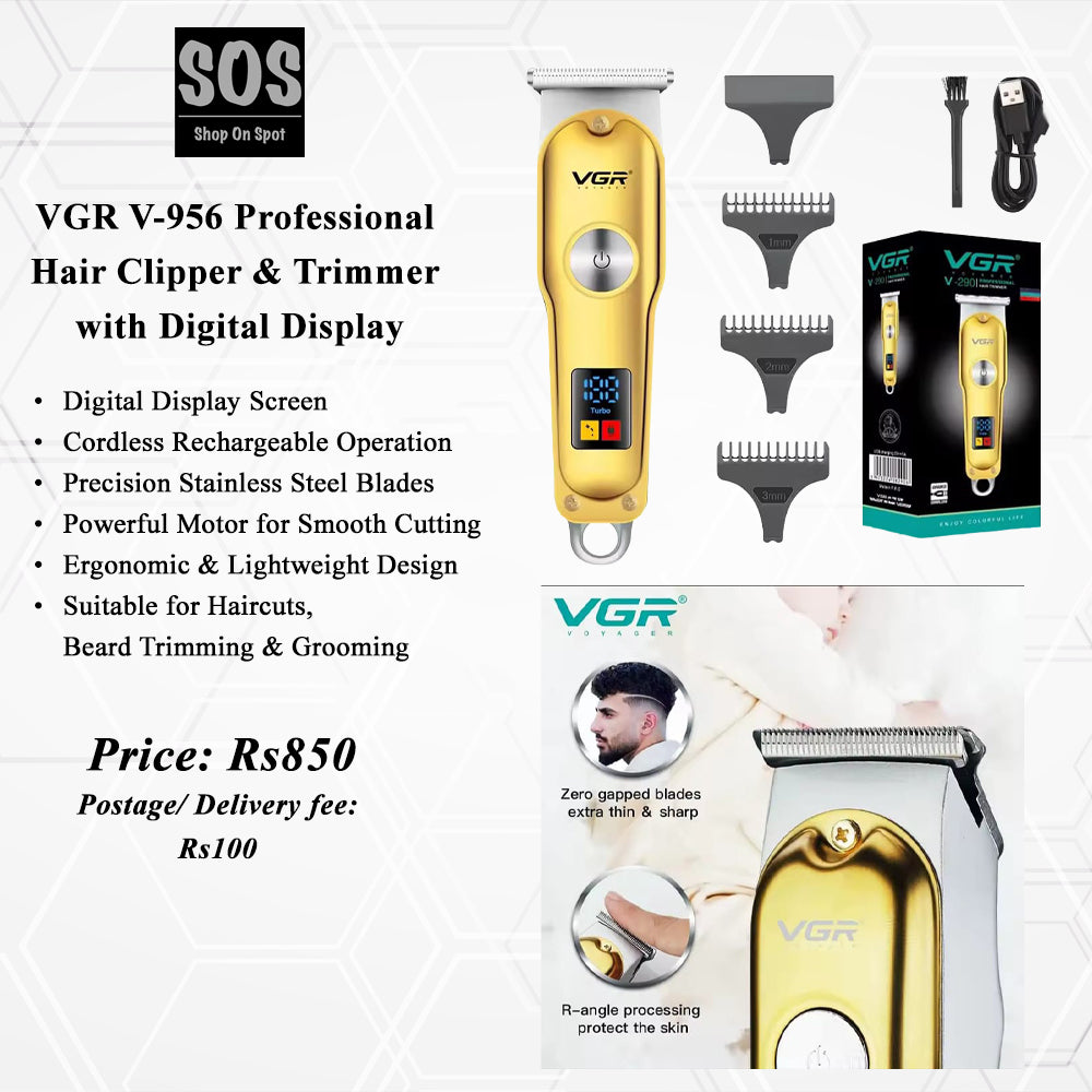 VGR V-956 Professional Hair Clipper & Trimmer with Digital Display