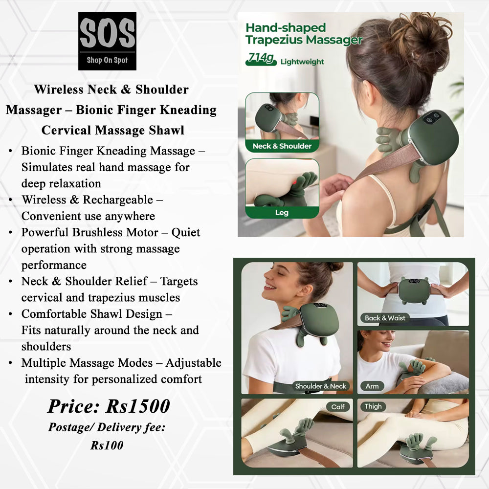 Wireless Neck & Shoulder Massager – Bionic Finger Kneading Cervical Massage Shawl